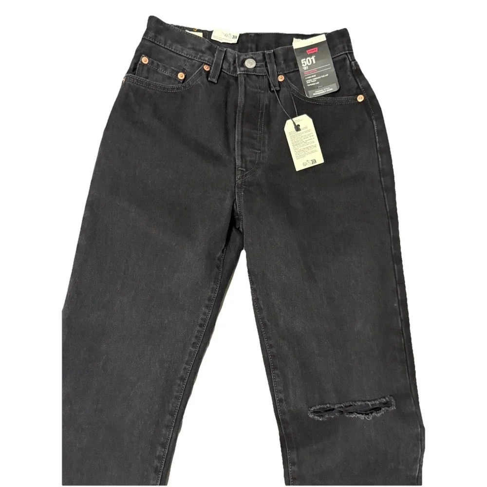 Levi's Premium Women 501 '81 Tapered Leg High Rise Button Fly Jeans Black  24X31